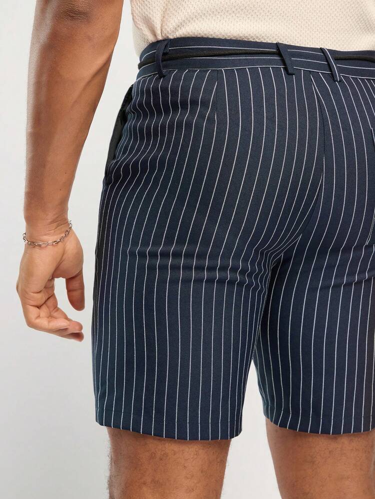 Men's Spring And Summer Casual Fit Striped Blue Shorts