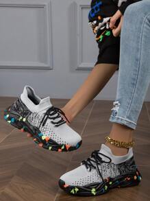Women's Outdoor Thick-Soled Fashionable And Versatile Lightweight Breathable Socks Shoes, Spring, Summer, And Autumn, Low-Cut Hiking Shoes, Casual Shoes, Sports Shoes