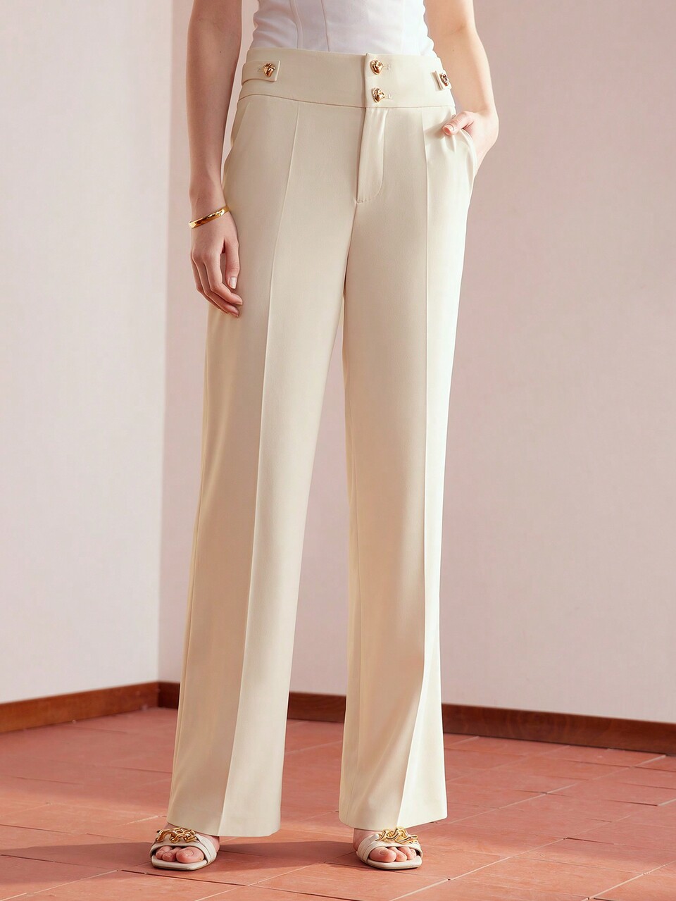 MOTF SOLID SLANT POCKET SEAM FRONT SUIT PANTS