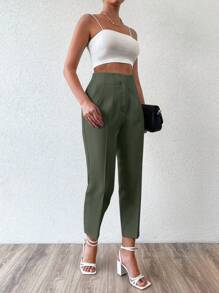 EURMUSE Fold Pleated Detail Cropped Pants