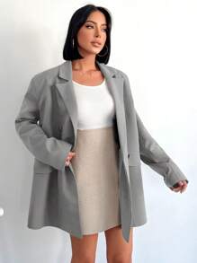 EURMUSE Double-breasted Lapel Collar Suit Jacket - Grey - View 4