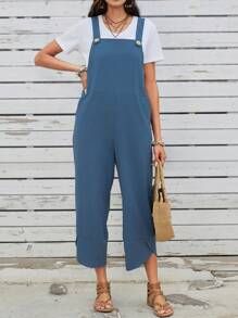EMERY ROSE 女士休閒風寬腿連身褲,可拆卸肩帶和口袋 - 藍色 - 查看 7