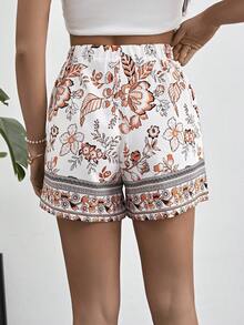 SHEIN VCAY 女士植物印花腰帶短褲 - 彩色 - 查看 2