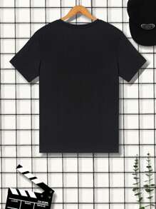 Men Auto Printed Short Sleeve T-Shirts Tee - Black - View 2