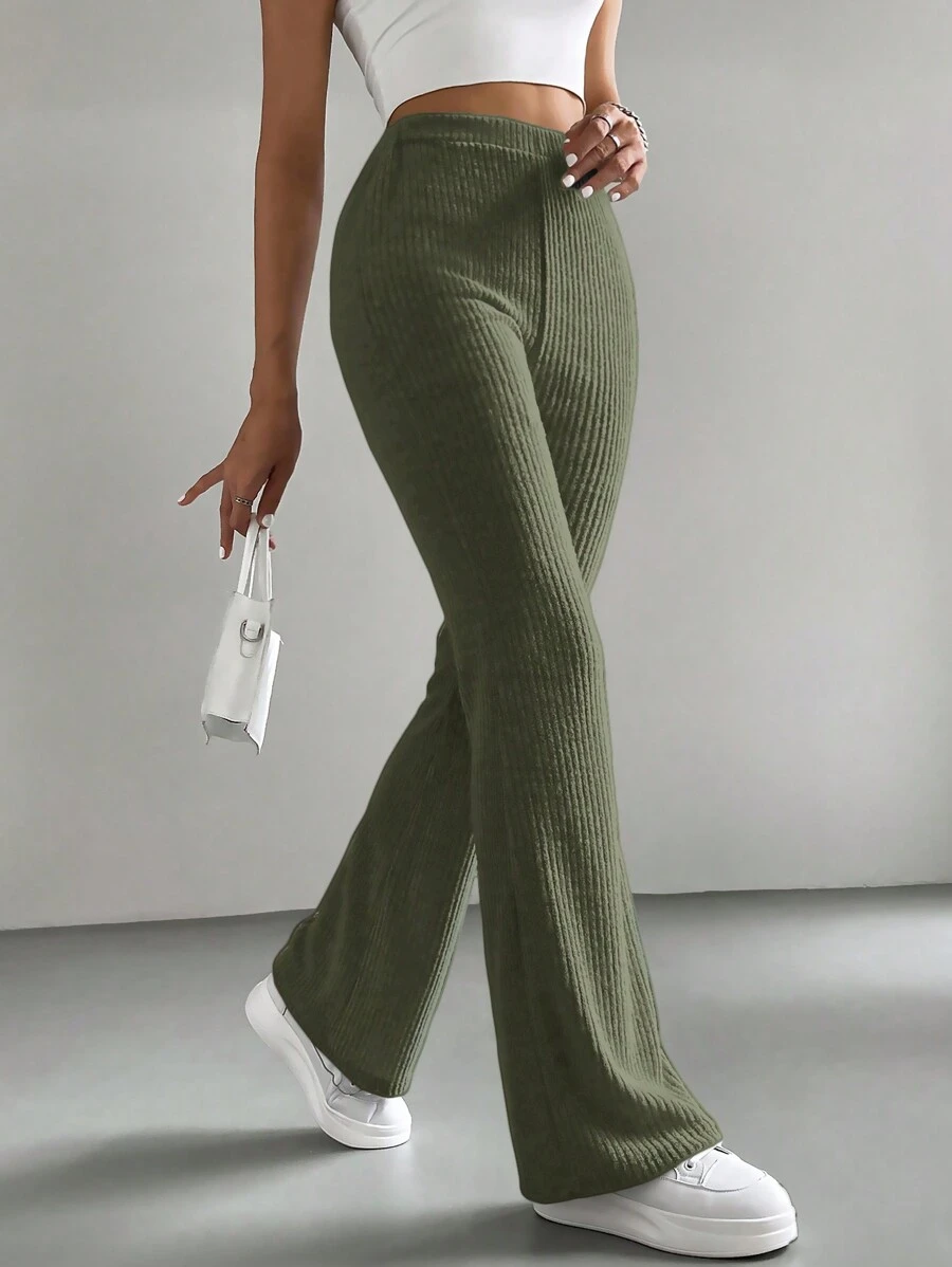 SHEIN Cottnline Women's Plain Wide Leg Pants - Mint Green - View 1