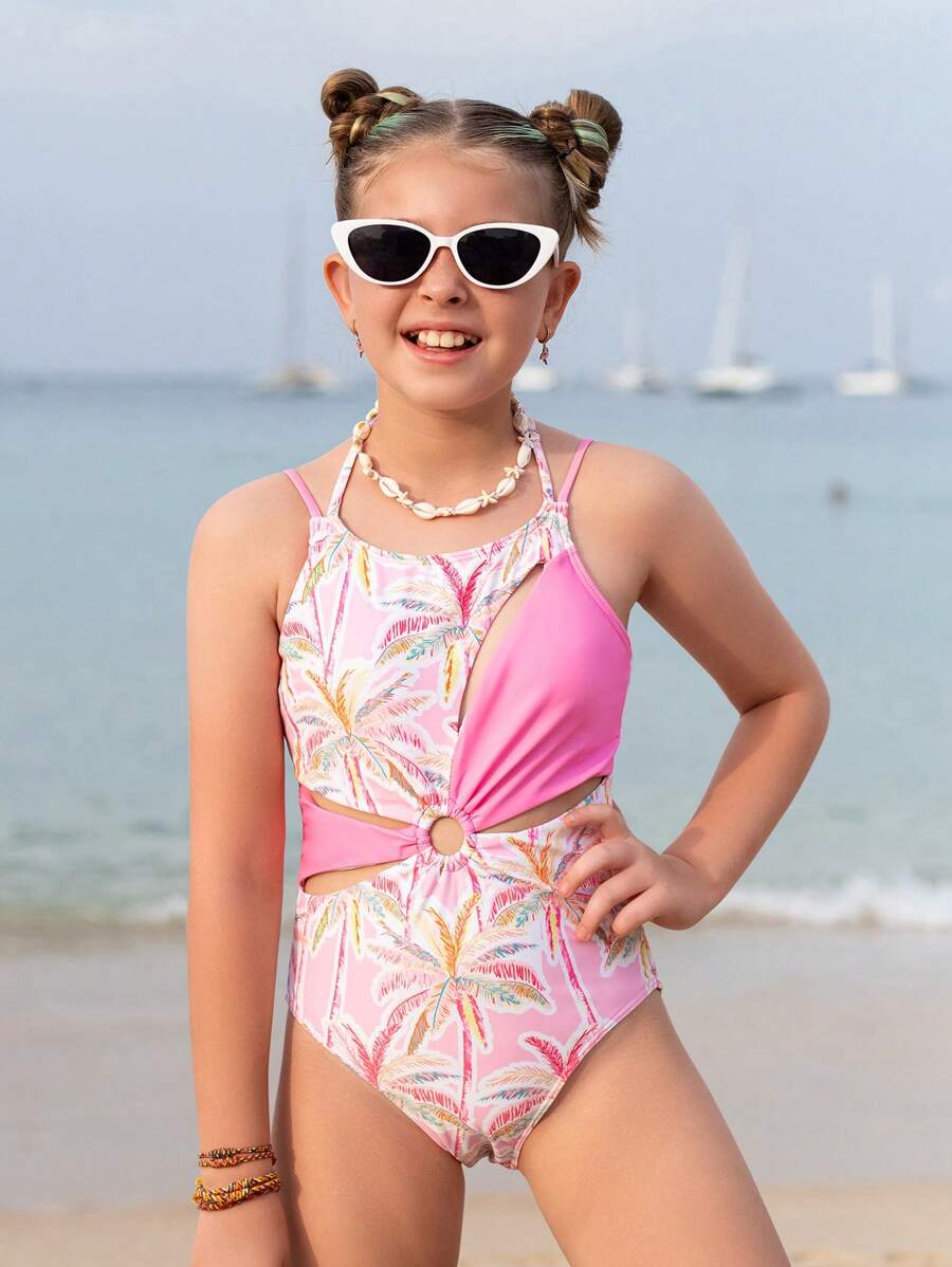 Cô gái Tween In cây dừa Nối Áo tắm một mảnh - Nhiều màu - Xem 1