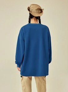 In My Nature Women's Letter Print & Contrast Color Round Neck Outdoor Sweatshirt - Blue - View 2