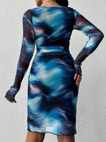 RueChic Blue Midi Tulle Long Sleeves Dress - Blue - View 2