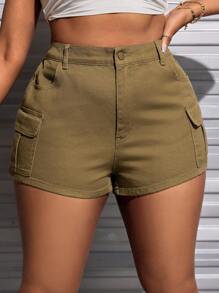 SHEIN SXY Plus Size Solid Color Cargo Denim Shorts