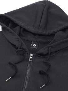 男士长袖秋冬云朵图案印花拉链连帽外套，带口袋，适合旅行、度假、户外活动、跑步、散步 - 黑色 - 查看 4