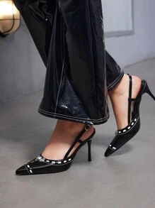 新款時尚尖頭高跟鞋,有泵裝鞋跟 - 黑色 - 查看 8