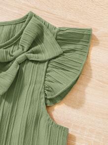 SHEIN Tween meisje Effen kleur Jurken Met Boog Decoraties , Ruchestrim