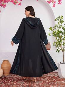 Al Najma Plus Size Women's Arabic Style Hooded Clothing With Plant Embroidery Abayas - Black - View 3