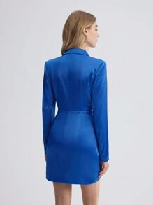 BizChic Women's Solid Color Zipper Blazer Jacket - Blue - View 2