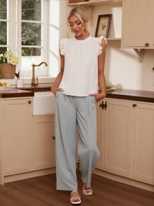 GENKIRA Women's Frill Trim Cap Sleeve Shirt - White - View 5