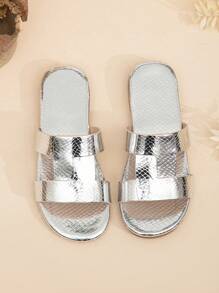 女童戶外休閒拖鞋,配銀色閃亮的皮帶 - 銀色 - 查看 5