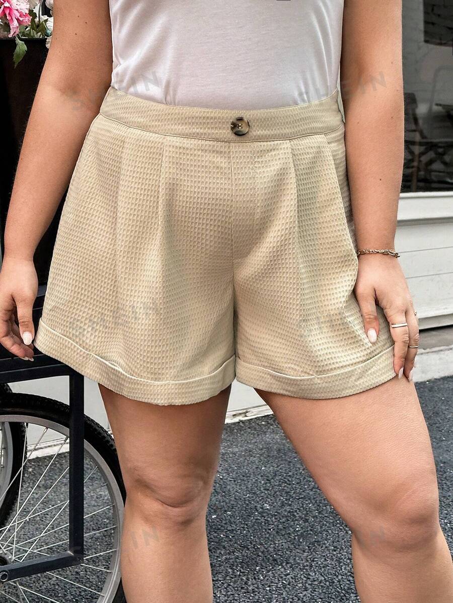 SHEIN Essnce Pantalones Cortos De Vestir De Talla Grande Para Mujer, Pantalones Cortos Holgados De Tela Texturizada De Moda Casual De Verano Para Conmutar