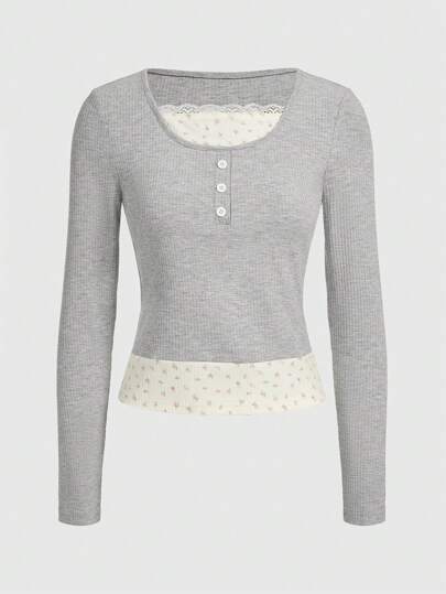 تي شيرت نساء قطعتين بتصميم ملوّن أزهار أسلوب بريبي حلو طراز عام 2000، للمدرسة