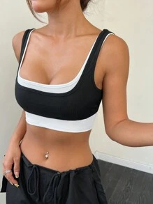 SHEIN EZwear Double-Shoulder Strap Super Crop Top Tank Top For Summer