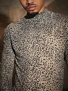 GENTILAND 男士豹紋針織休閒長袖t恤 - 彩色 - 查看 3