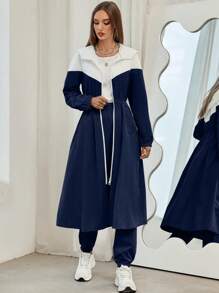 Mulvari Women's Color Block Hooded Jacket And Pants Set 2 Piece Set Fall Cloth For Women Sportswear