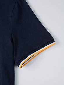 Manfinity Homme 男士對比字母和鹿紋圖案polo衫 - 藏蓝色 - 查看 4