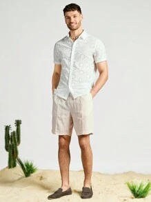 Manfinity Homme Men's White Hollow Out Embroidered Casual Shirt For Spring, Summer - Multicolor - View 3