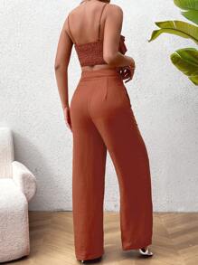 Calvaya Completo da donna composto da top a canotta con balze e pantaloni, tinta unita