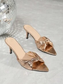 Women's High-Heeled Sandals, Pointed, Thin-Heeled, Sexy, Nightclub Party, Fashion, Mule Sandals, Open-Toed High-Heeled Shoes, Metallic Style, Champagne Gold, Shiny, Bridal Shoes, Summer, Women's Shoes, High-Heeled, Champagne Color Valentines - Champagne - View 3