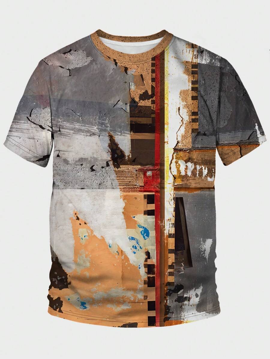 Manfinity Roughcore Nam Kích thước lớn Vá lại In Vòng cổ Ngắn tay Áo thun - Nhiều màu - Xem 1