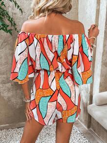 Breezaya Women's Holiday Geometric Printed Off Shoulder Flared Sleeve Romper - Multicolor - View 2