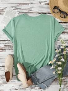 SHEIN Essnce Lỏng lẻo Phù hợp lễ Phục sinh Con thỏ & Hình hoa Vòng cổ Ngắn tay Áo thun , Hoàn hảo Cho mùa hè - màu xanh lá - Xem 2