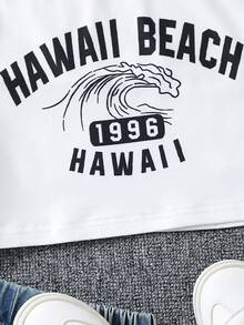 SHEIN Tween 女孩拼色字母印花短版 T 卹 - 白色 - 查看 3