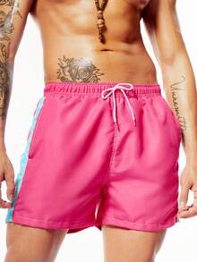 Manfinity Men's Contrast Color Beach Shorts - Pink - View 6