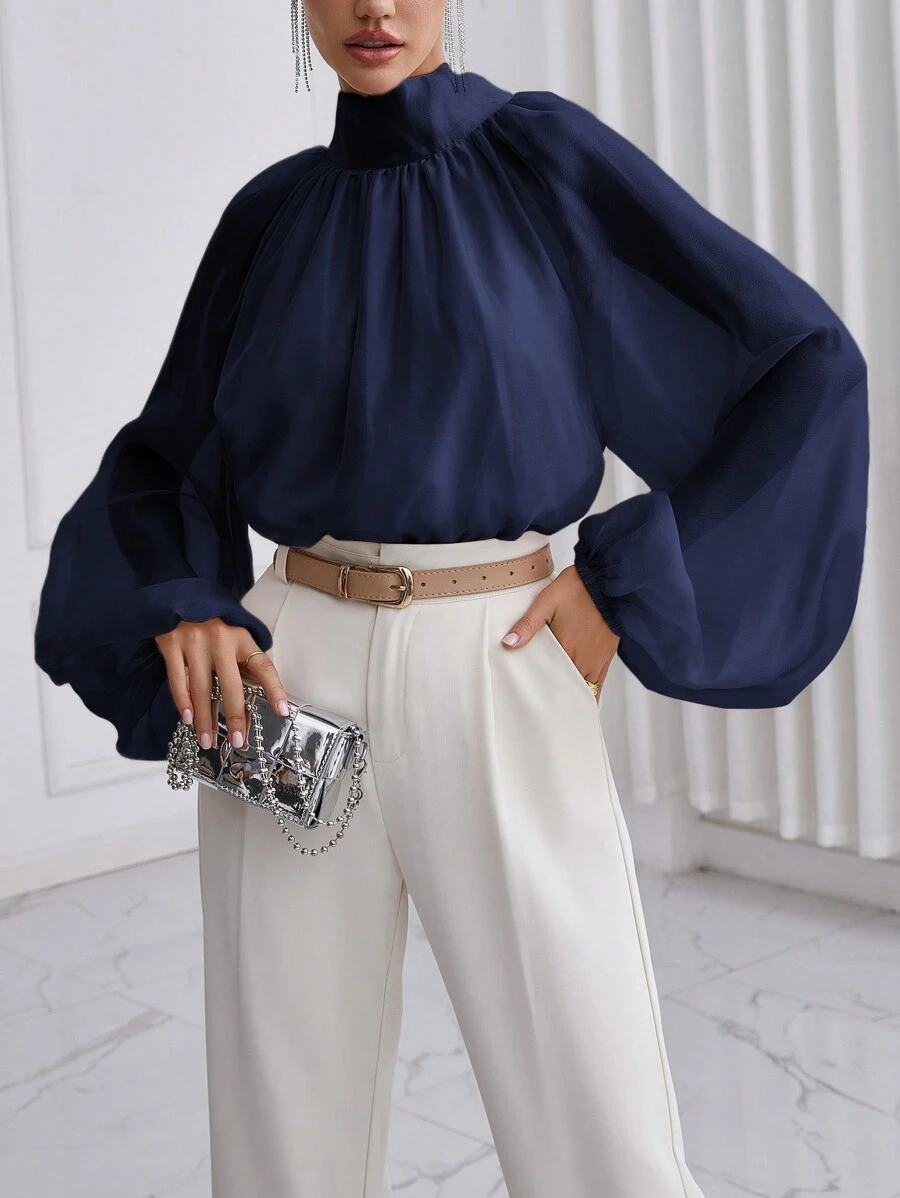 Firerie 純色立領燈籠袖休閒襯衫