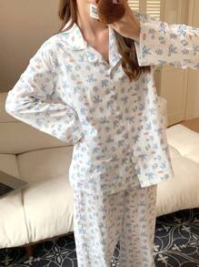 DAZY 可爱兔子印花睡衣套装 白色套装 - 白色 - 查看 5