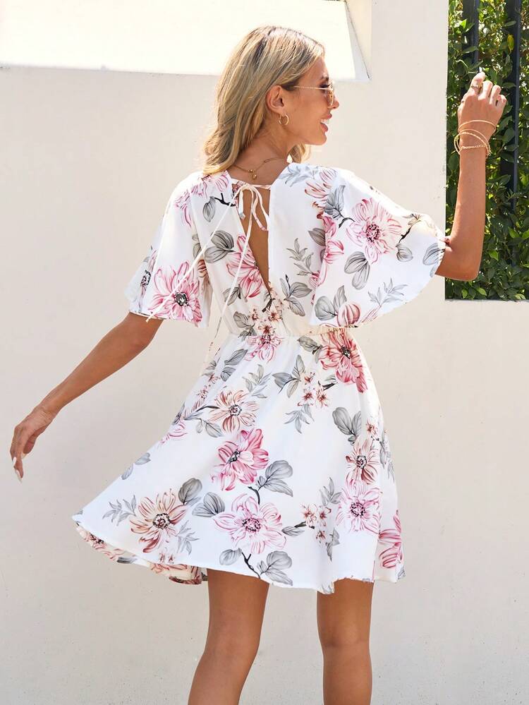 Women's Floral Printed Waist Belted Dress Spring Skirts