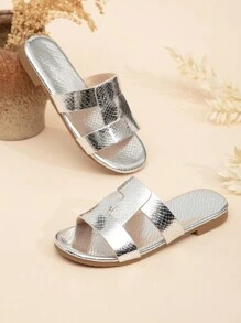 女童戶外休閒拖鞋,配銀色閃亮的皮帶 - 銀色 - 查看 2