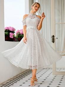 Vestido Formal Para Fiesta De Coctel De Encaje Para Mujer - Blanco - Ver 1