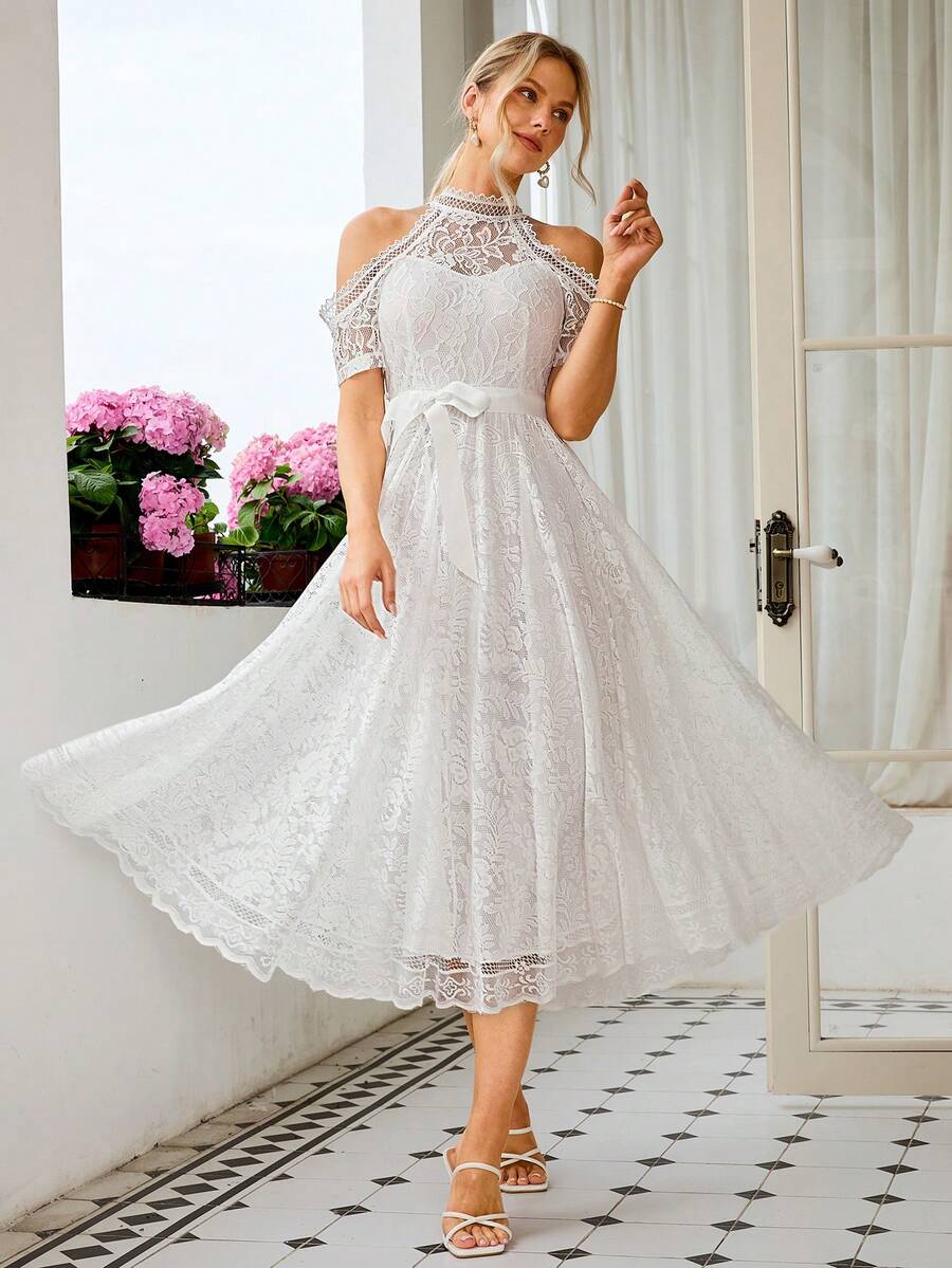 Vestido Formal Para Fiesta De Coctel De Encaje Para Mujer - Blanco - Ver 1