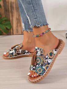 女款流蘇裝飾平底涼鞋,適合海灘和水中穿著,防滑且時尚 - 彩色 - 查看 7