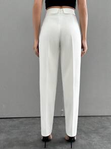 EURMUSE Mujeres Pantalones Blancos Elegantes Con Detalles En La Cintura - Blanco - Ver 2