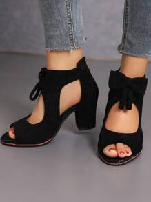 Fall/Winter Black Suede Bowknot Peep Toe Sandal Boots,Boots For Women - Black - View 3