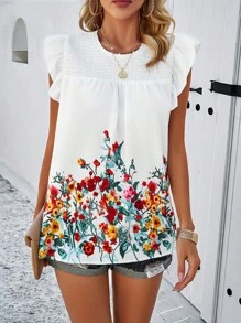 Breezaya Women's Floral Print Wrap Cap Sleeve Blouse - White - View 5