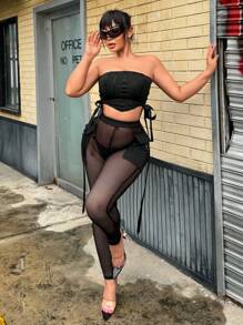 SHEIN SXY Side-Crossed Lace Up Cropped Bandeau Top - Black - View 6