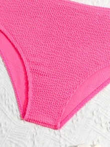 Conjunto de bikini textureado de unicolor para niña preadolescente, conjunto de bikini separado para playa de verano - Rosa Fucsia - Ver 4