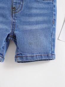 SHEIN Baby Girl's Soft Summer Washed Denim Shorts - Dark Wash - View 3