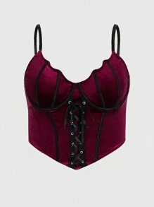 ROMWE Goth 大碼前繫帶撞色滾邊吊帶上衣