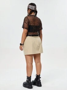 SHEIN EZwear CURVE Váy suông công sở cổ điển cỡ lớn ôm vừa vặn cho nữ - Màu Khaki - Xem 5