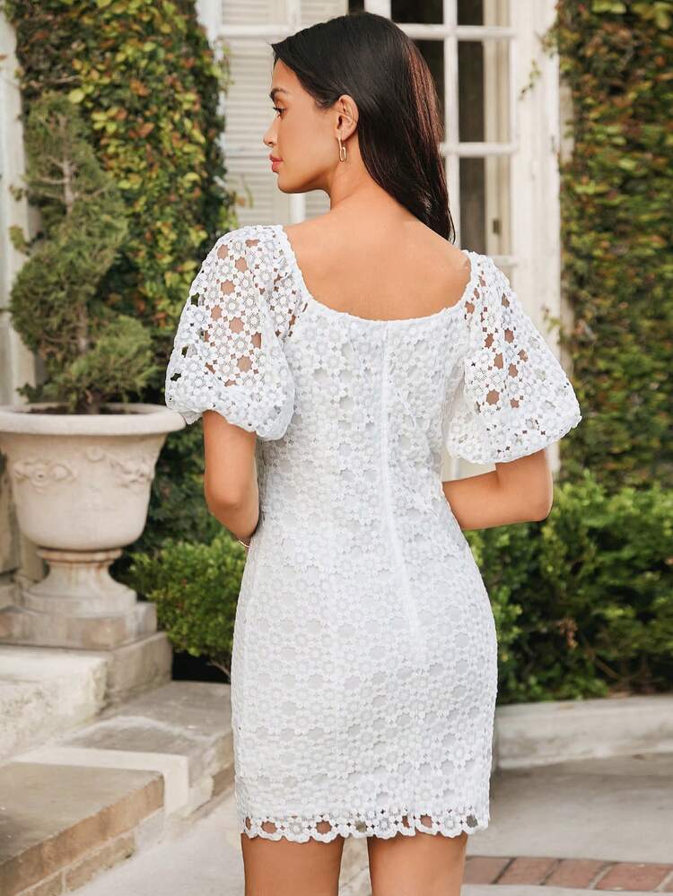 Ladies' Solid Color Short Raglan Puff Sleeve Mini Wedding Women Dresses